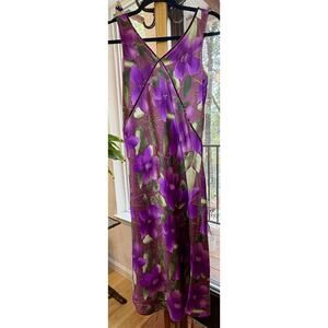 Y2K Casual Corner Sleeveless Purple Silk Dress Velvet Trim Glitter Lined Size 2